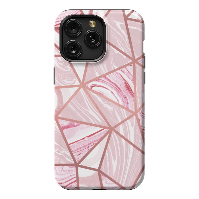 iPhone 15 Pro Max StrongFit Candy pink marble and rose gold triangles by Oana 