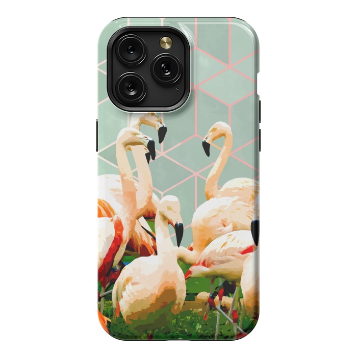 iPhone 15 Pro Max StrongFit Flamingle Abstract Digital, Flamingo Wildlife Painting, Birds Geometric Collage by Uma Prabhakar Gokhale