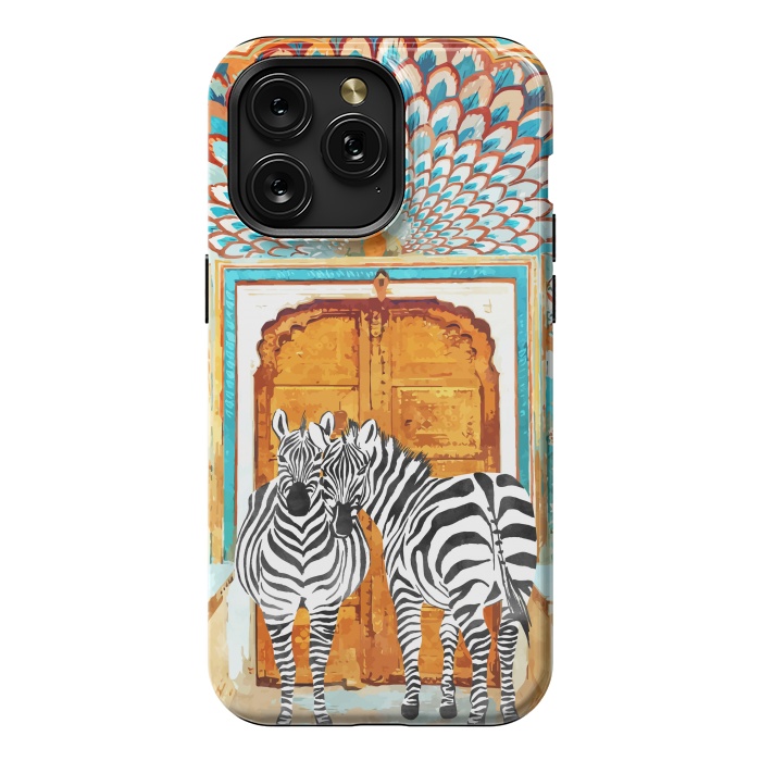 iPhone 15 Pro Max StrongFit Take Your Stripes Wherever You Go Painting, Zebra Wildlife Architecture, Indian Palace Door Painting by Uma Prabhakar Gokhale
