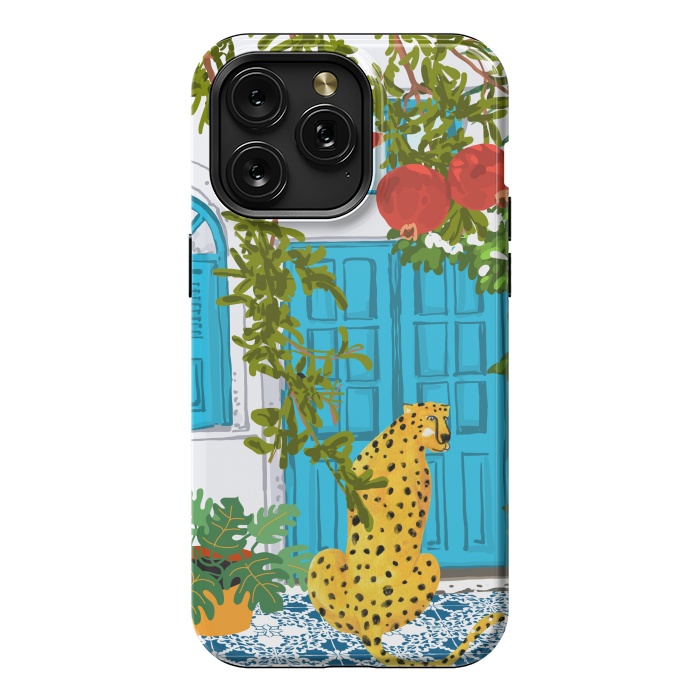 iPhone 15 Pro Max StrongFit Cheetah Home, Morocco Architecture Illustration, Greece Cats Tropical Urban Jungle Pomegranate by Uma Prabhakar Gokhale