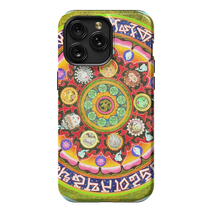 iPhone 15 Pro Max StrongFit Chakra Mandala, Ayurveda Yoga Aum, Eclectic Colorful Bohemian Sun Sign Moon Sign Zodiac Astrology by Uma Prabhakar Gokhale