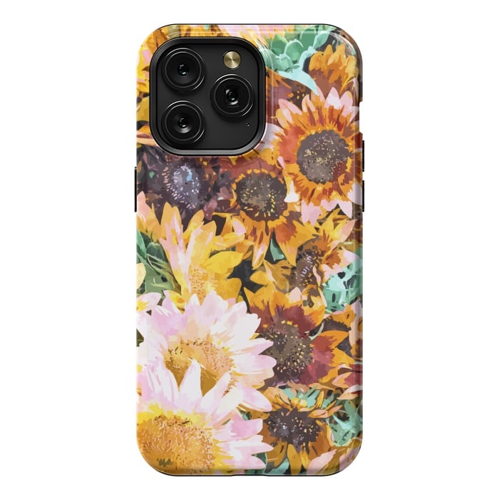iPhone 15 Pro Max StrongFit Summer Sunflowers, Modern Bohemian Urban Jungle Painting, Botanical Floral Blush Garden Nature by Uma Prabhakar Gokhale