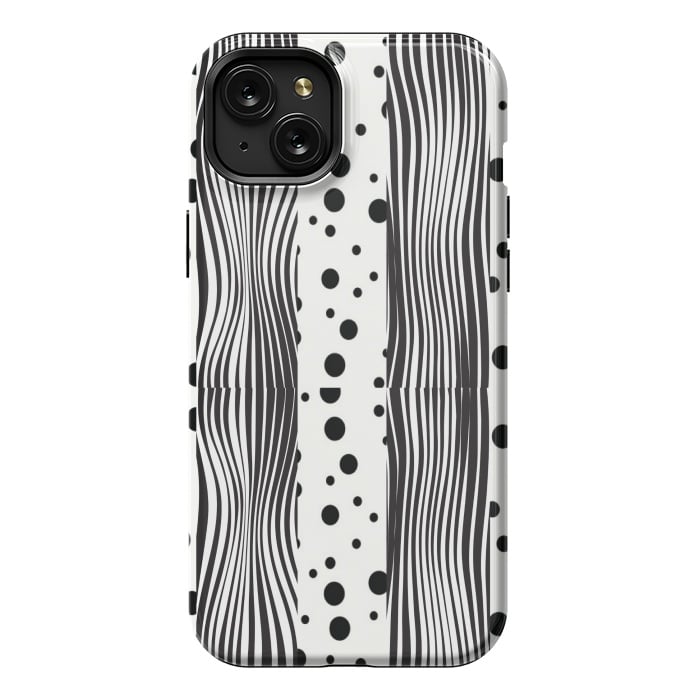 iPhone 15 Plus StrongFit polka stripes white and black by MALLIKA
