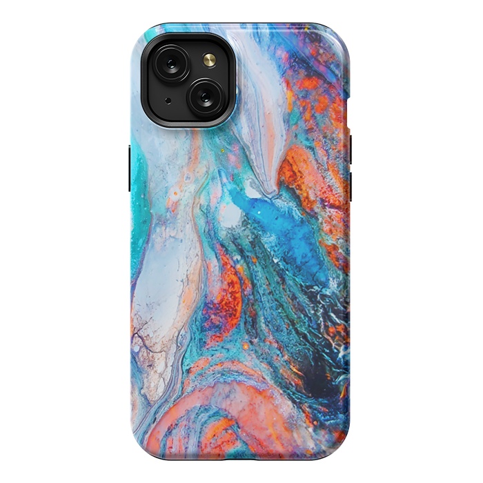 iPhone 15 Plus StrongFit Marble Effect Color Pouring Acrylic Abstract Painting by BluedarkArt