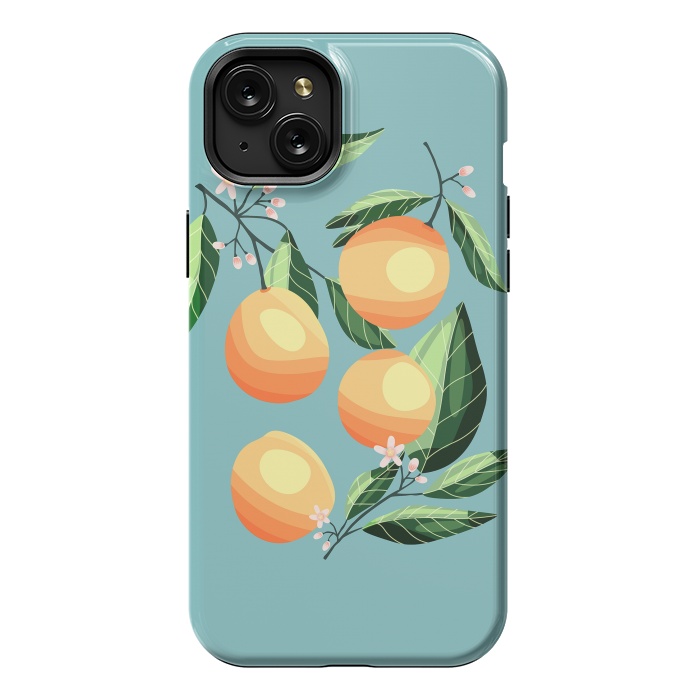iPhone 15 Plus StrongFit Peaches on blue by Jelena Obradovic