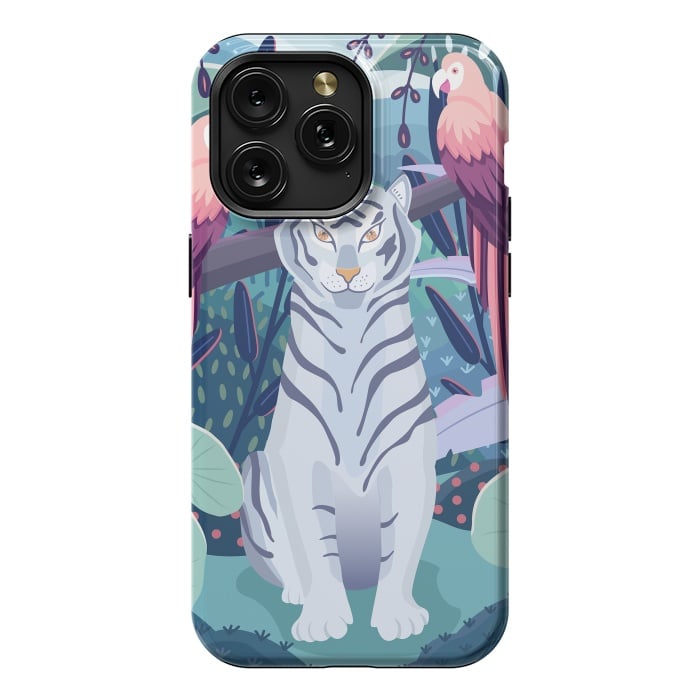 iPhone 15 Pro Max StrongFit Blue tiger and parrots by Jelena Obradovic