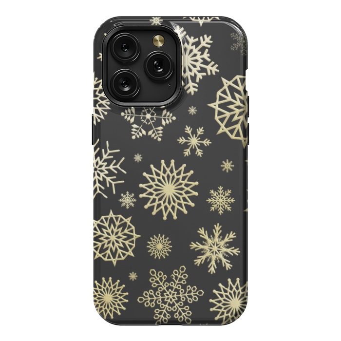 iPhone 15 Pro Max StrongFit black gold snowflakes by haroulita