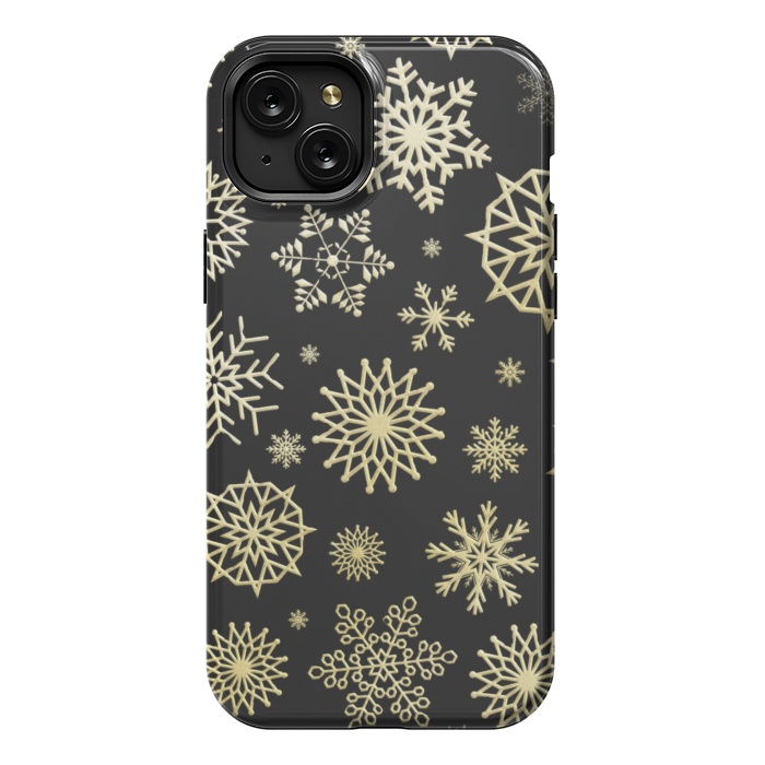 iPhone 15 Plus StrongFit black gold snowflakes by haroulita