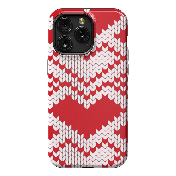 iPhone 15 Pro Max StrongFit Red white knitted heart pattern by haroulita