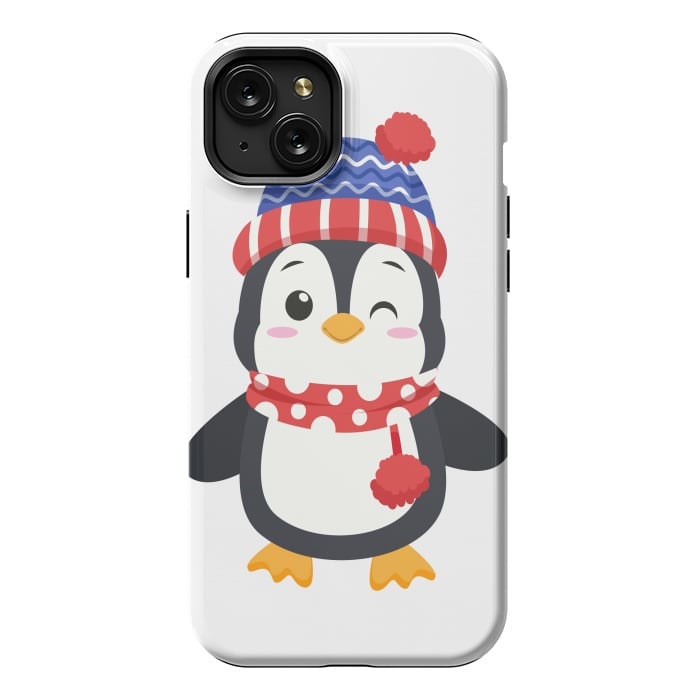 iPhone 15 Plus StrongFit adorable penguin with winter clothes by haroulita