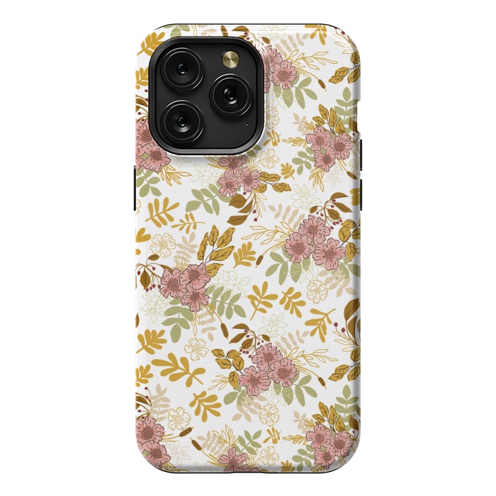 iPhone 15 Pro Max StrongFit Autumnal Florals in Pink and Mustard by Paula Ohreen