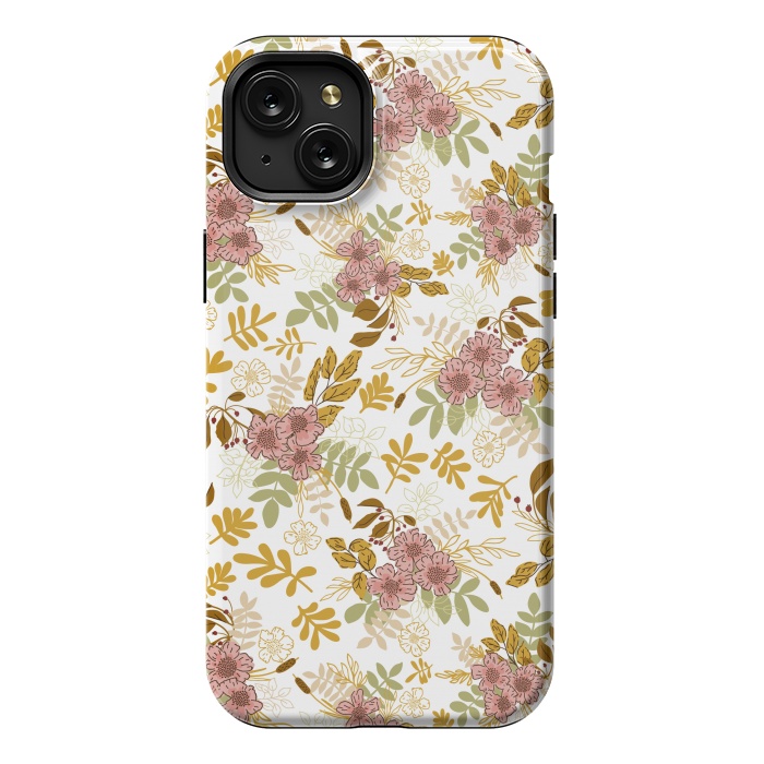 iPhone 15 Plus StrongFit Autumnal Florals in Pink and Mustard by Paula Ohreen