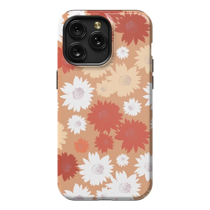 iPhone 15 Pro Max StrongFit Retro flowers - graphic orange beige petals by Oana 
