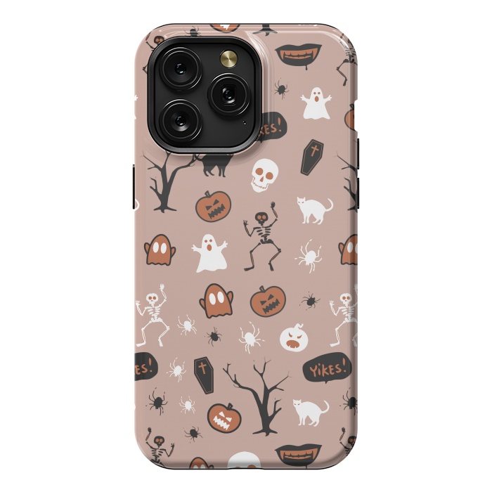 iPhone 15 Pro Max StrongFit Halloween monsters pattern - skeletons, pumpkins, ghosts, cats, spiders by Oana 