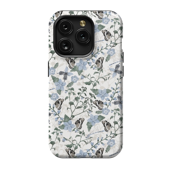 iPhone 15 Pro StrongFit Delicate Watercolour Butterflies and Dragonflies half-drop repeat pattern by Paula Ohreen