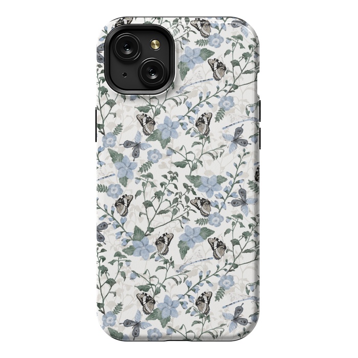 iPhone 15 Plus StrongFit Delicate Watercolour Butterflies and Dragonflies half-drop repeat pattern by Paula Ohreen