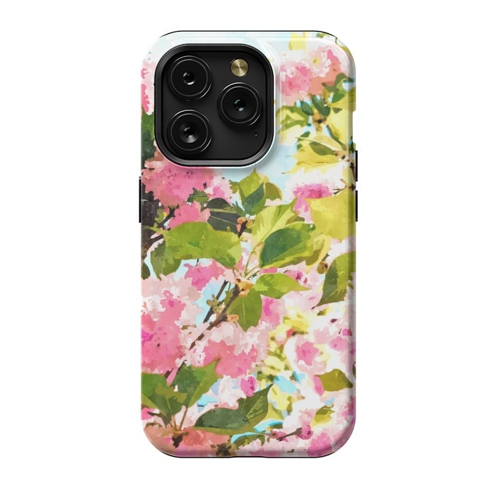 iPhone 15 Pro StrongFit Day dreaming under the blooming Bougainvillea | Summer botanical Floral Vintage Garden Painting by Uma Prabhakar Gokhale