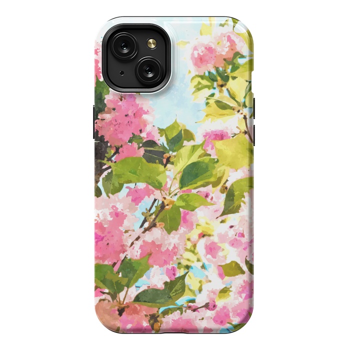 iPhone 15 Plus StrongFit Day dreaming under the blooming Bougainvillea | Summer botanical Floral Vintage Garden Painting by Uma Prabhakar Gokhale
