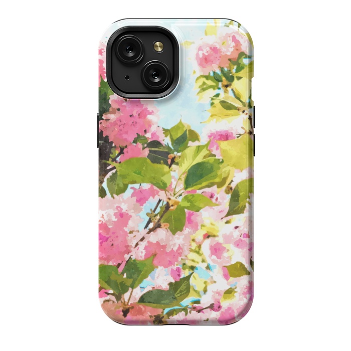 iPhone 15 StrongFit Day dreaming under the blooming Bougainvillea | Summer botanical Floral Vintage Garden Painting by Uma Prabhakar Gokhale
