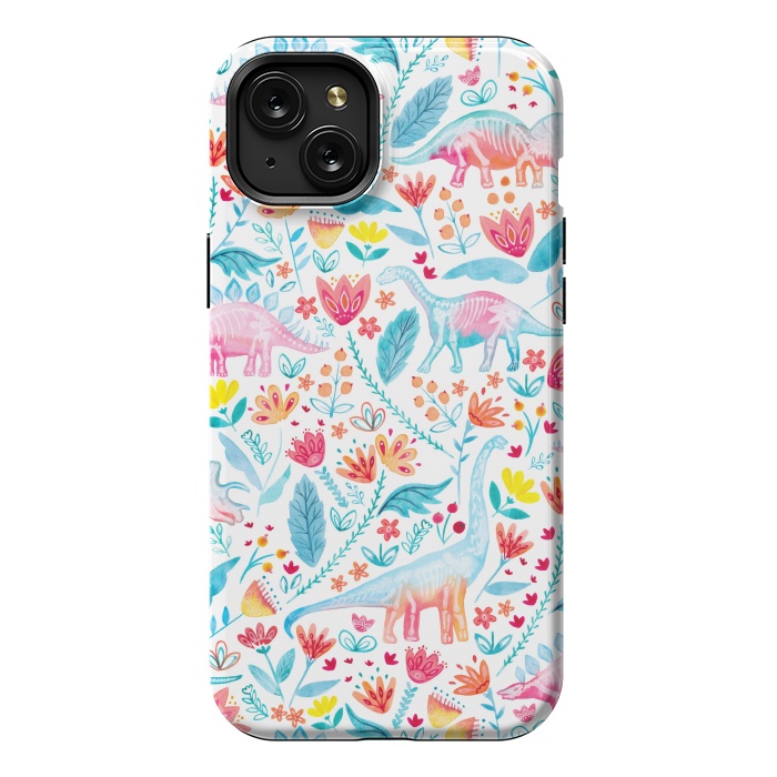 iPhone 15 Plus StrongFit Dinosaur Delight on White by gingerlique