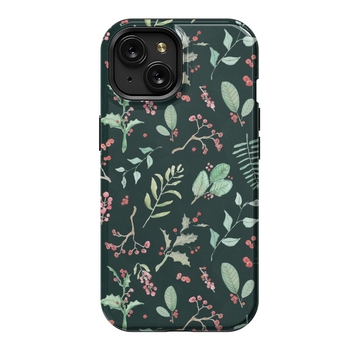 iPhone 15 StrongFit Berries and winter foliage - Christmas pattern by Oana 