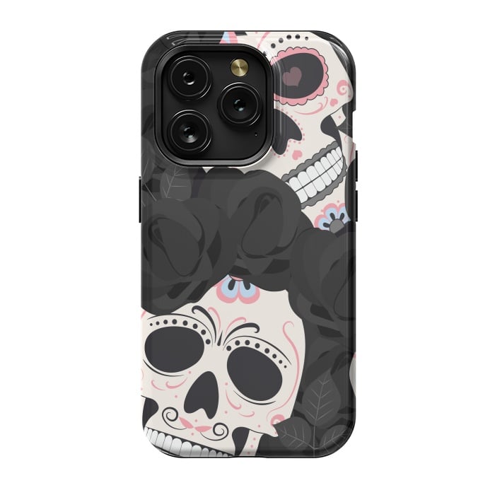 iPhone 15 Pro StrongFit black white sugar skull by haroulita