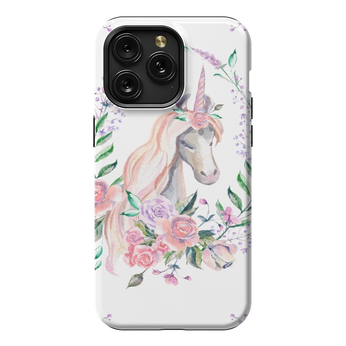 iPhone 15 Pro Max StrongFit watercolor floral unicorn by haroulita