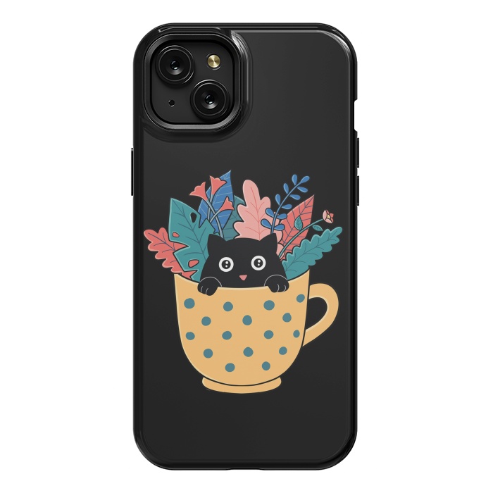 iPhone 15 Plus StrongFit Cat and flowers by Coffee Man