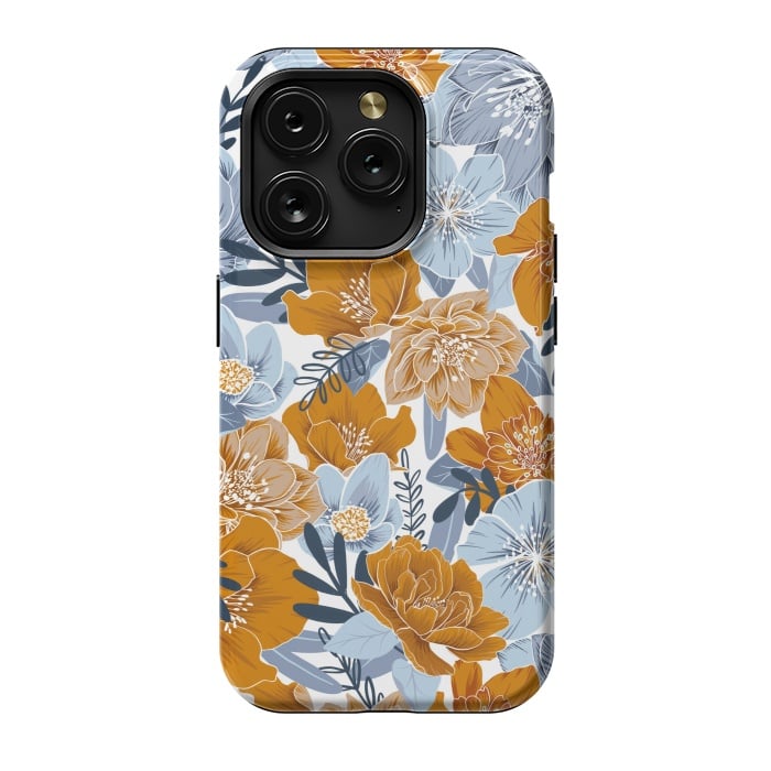 iPhone 15 Pro StrongFit Cozy Florals in Desert Sun, Navy and Fog by gingerlique