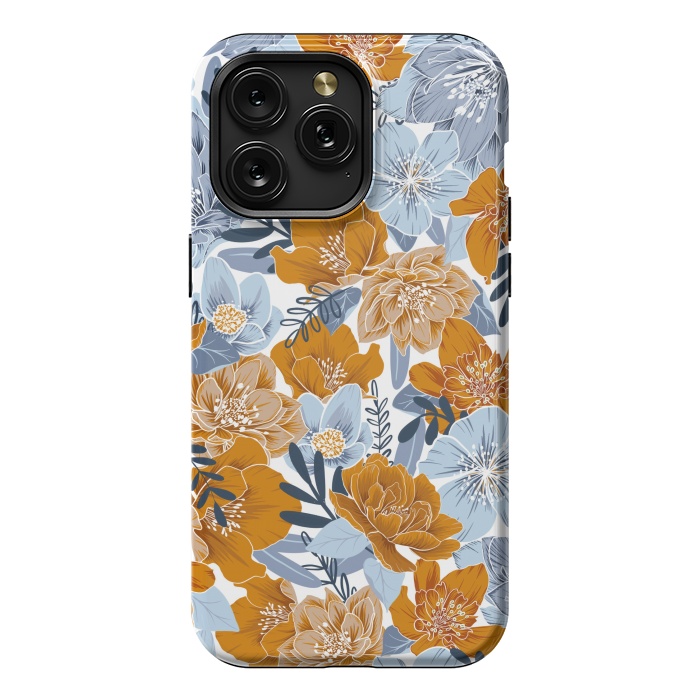 iPhone 15 Pro Max StrongFit Cozy Florals in Desert Sun, Navy and Fog by gingerlique
