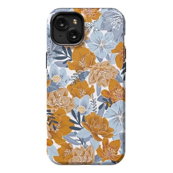 iPhone 15 Plus StrongFit Cozy Florals in Desert Sun, Navy and Fog by gingerlique