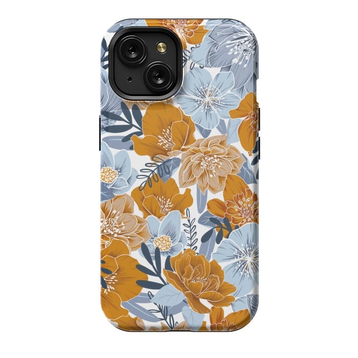 iPhone 15 StrongFit Cozy Florals in Desert Sun, Navy and Fog by gingerlique
