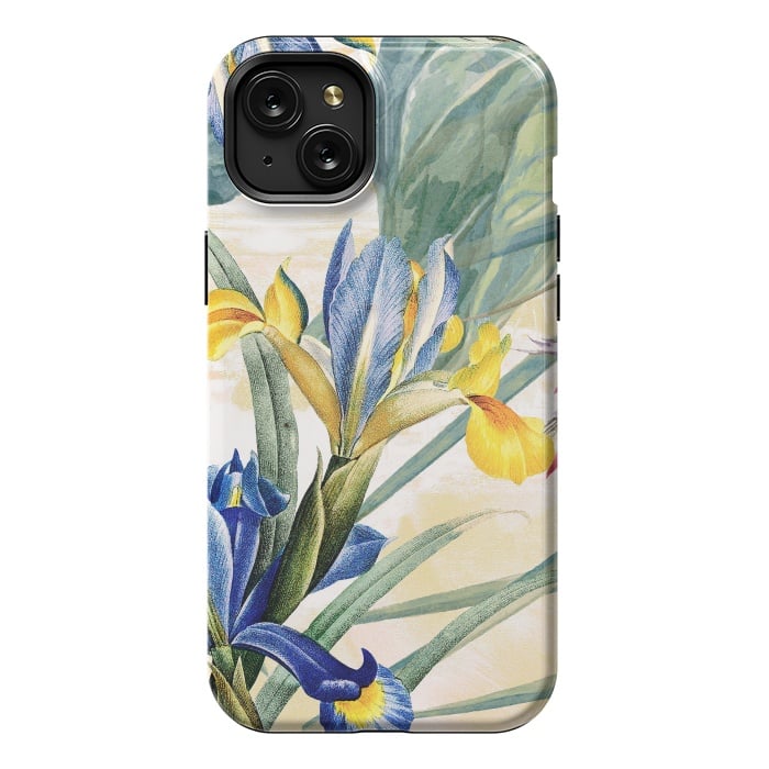 iPhone 15 Plus StrongFit Elegant iris flowers - watercolor botanical illustration by Oana 