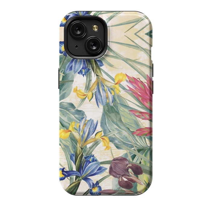 iPhone 15 StrongFit Elegant iris flowers - watercolor botanical illustration by Oana 