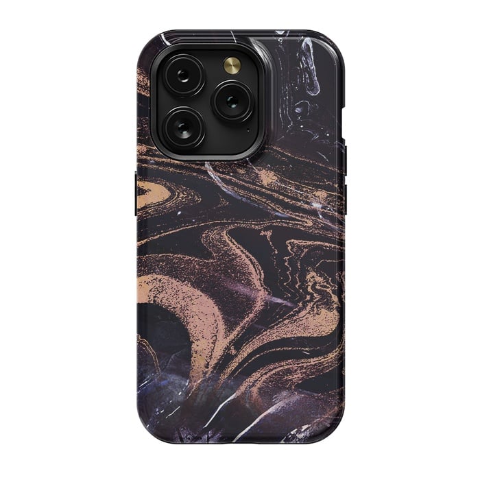 iPhone 15 Pro StrongFit Liquid marble with golden stripes - acrylic pour by Oana 