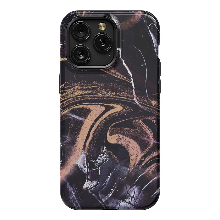 iPhone 15 Pro Max StrongFit Liquid marble with golden stripes - acrylic pour by Oana 