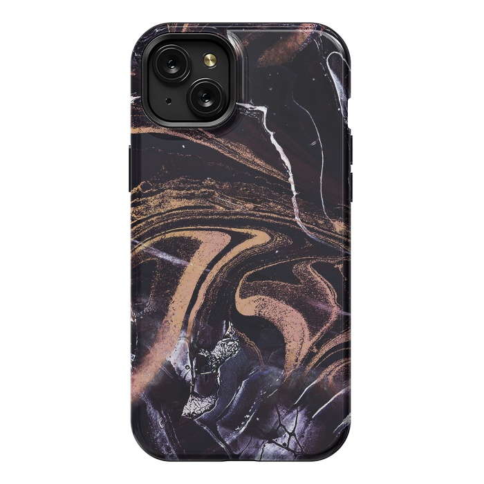 iPhone 15 Plus StrongFit Liquid marble with golden stripes - acrylic pour by Oana 