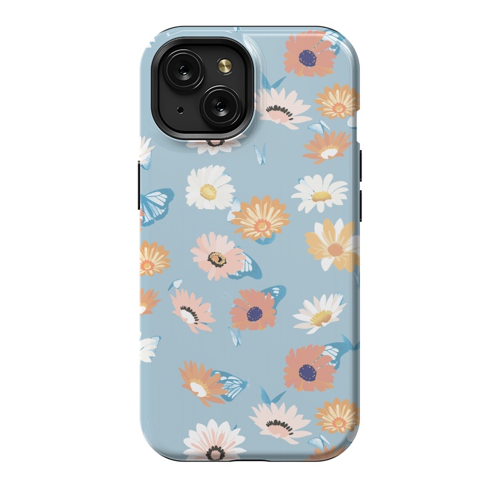 iPhone 15 StrongFit Pastel daisy petals and butterflies - colorful aesthetic pattern by Oana 