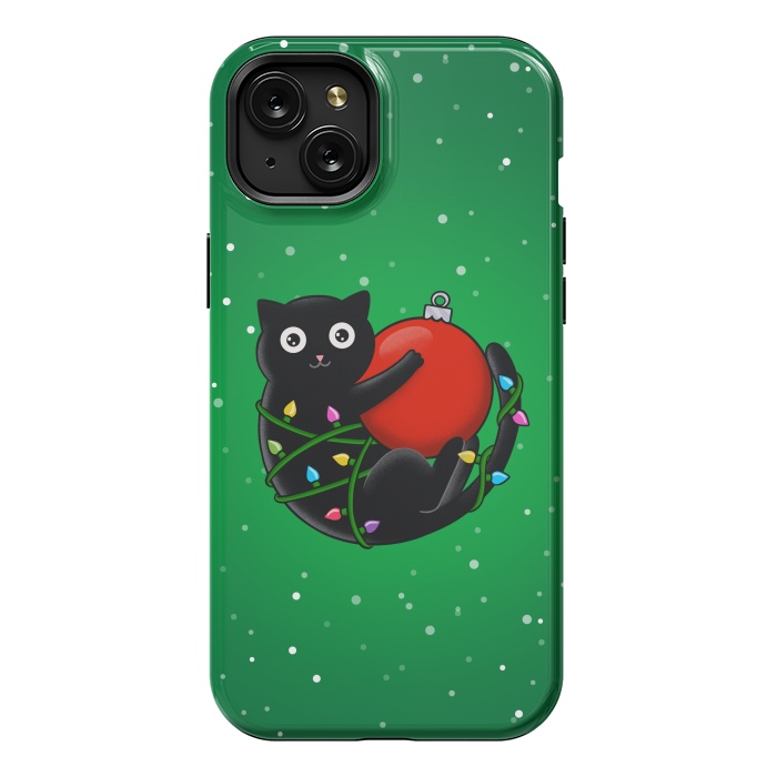 iPhone 15 Plus StrongFit Cat and christmas by Coffee Man