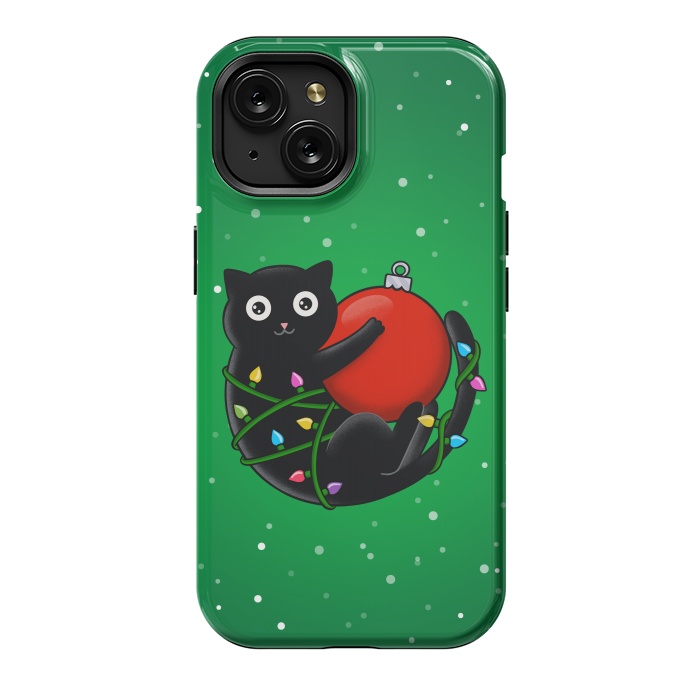 iPhone 15 StrongFit Cat and christmas by Coffee Man