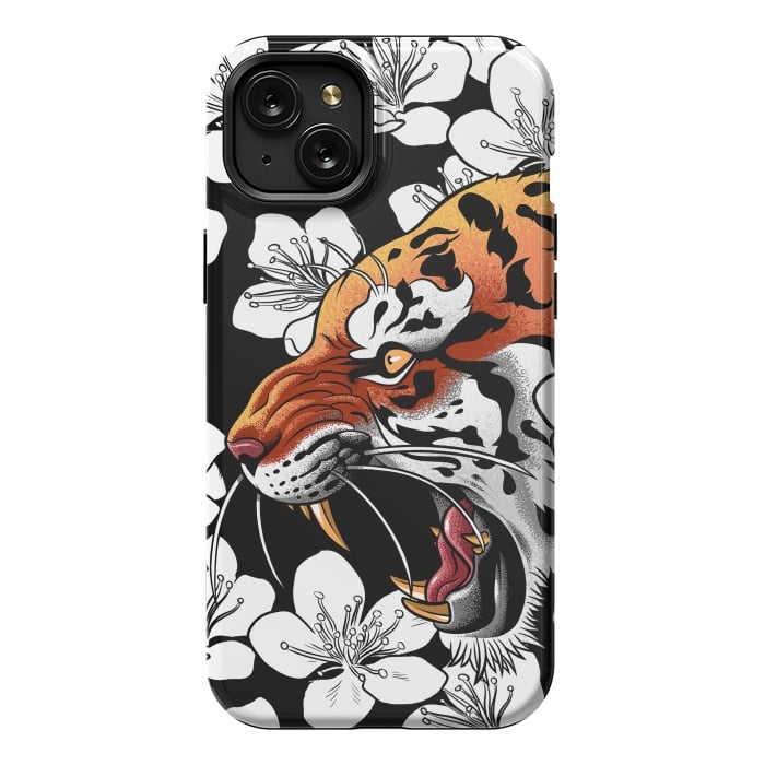 iPhone 15 Plus StrongFit Flowers Tiger by Alberto