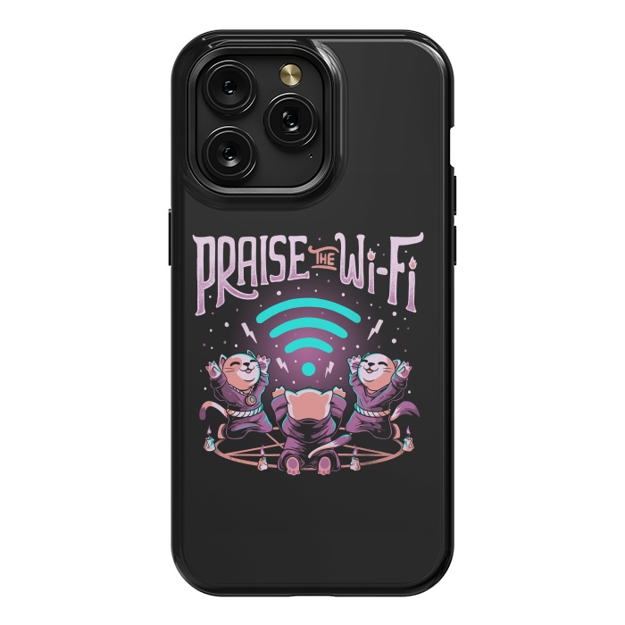 iPhone 15 Pro Max StrongFit Praise the Wifi Funny Evil Worship Cats by eduely