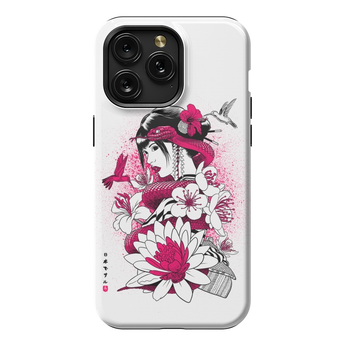 iPhone 15 Pro Max StrongFit Geisha with snake and hummingbirds by Alberto
