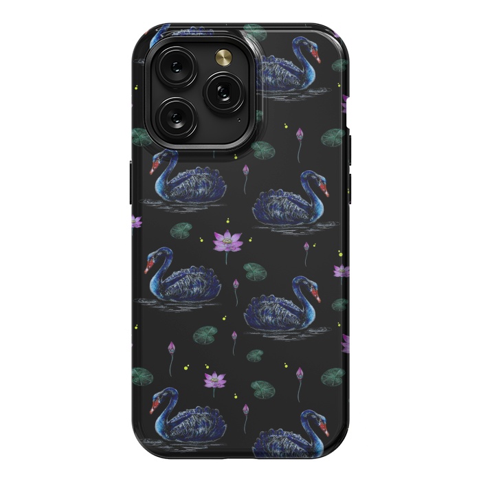 iPhone 15 Pro Max StrongFit Black Swans in Lily Pond by Negin Mf