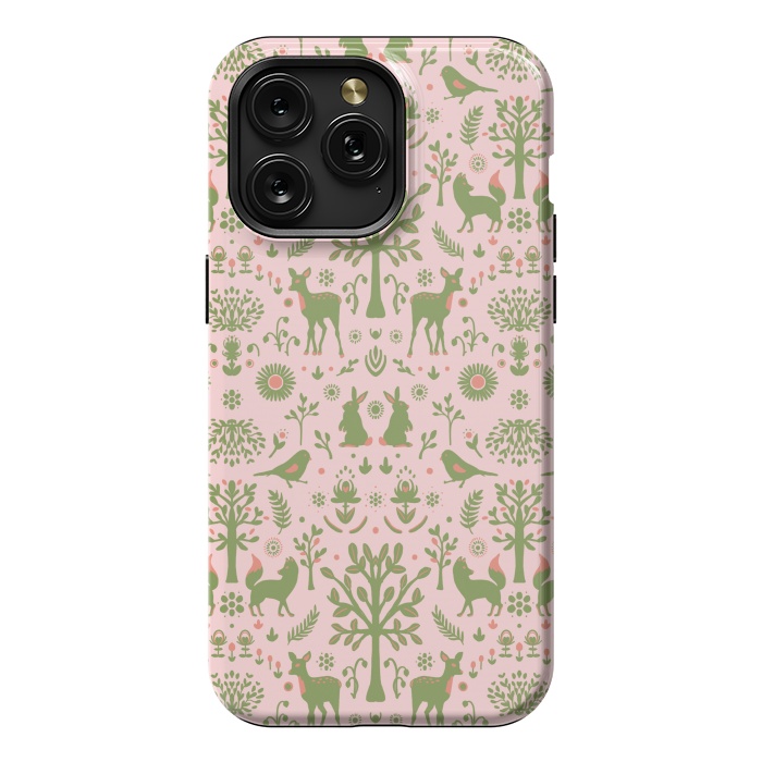 iPhone 15 Pro Max StrongFit Folk Art Forest Day by ECMazur 