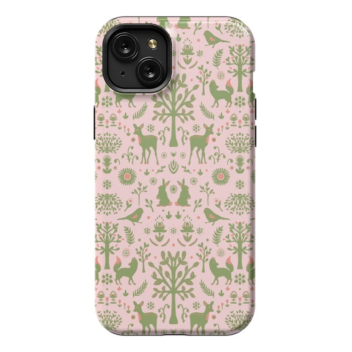 iPhone 15 Plus StrongFit Folk Art Forest Day by ECMazur 