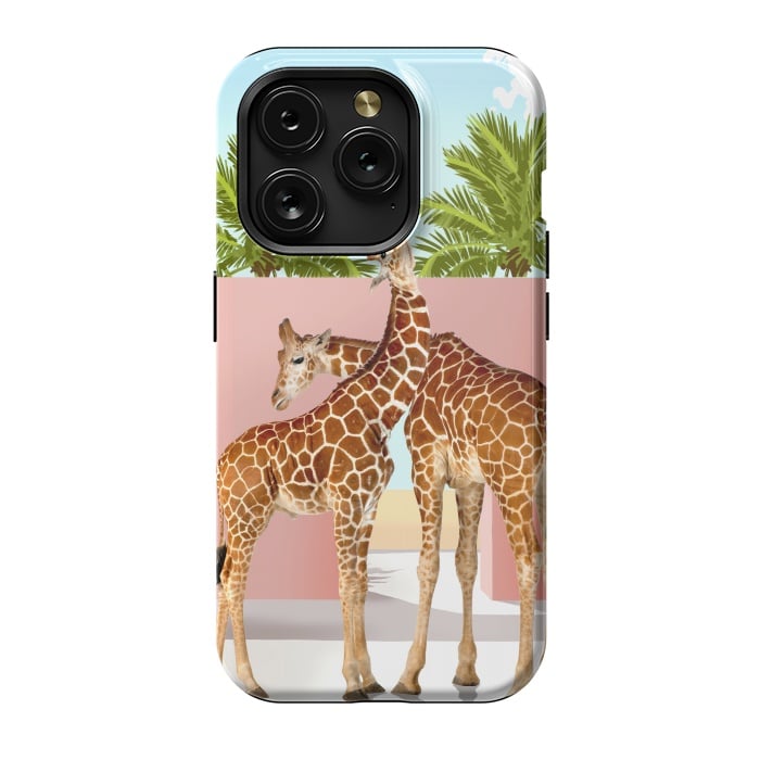 iPhone 15 Pro StrongFit Giraffe Villa | Contemporary Modern Architecture Digital Graphic Art | Wildlife Animals Palm Exotic by Uma Prabhakar Gokhale