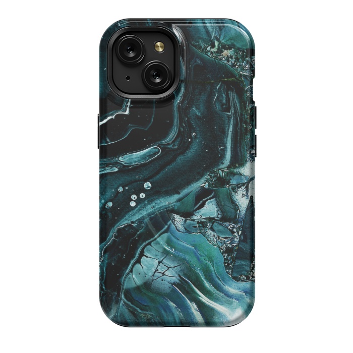 iPhone 15 StrongFit Dark emerald green geode marble by Oana 