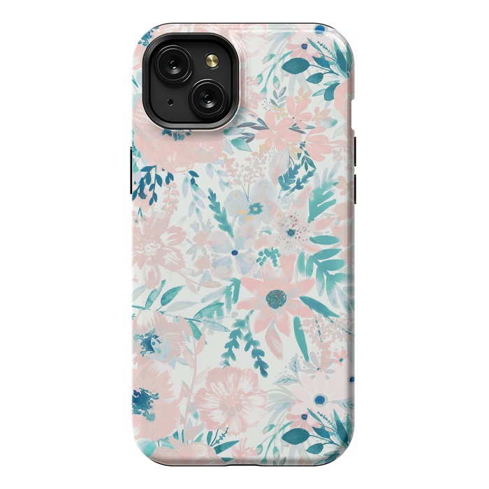 iPhone 15 Plus StrongFit Watercolor wildflowers - petals and foliage pattern by Oana 
