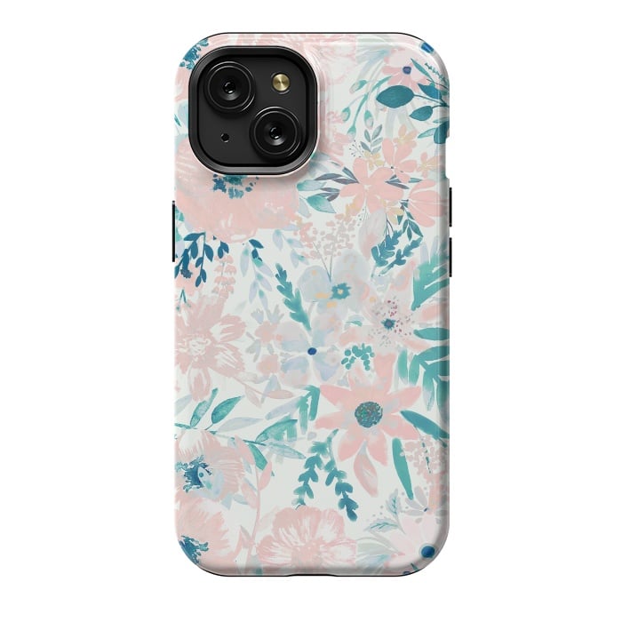 iPhone 15 StrongFit Watercolor wildflowers - petals and foliage pattern by Oana 